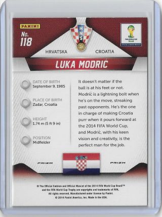 2014 PANINI PRIZM WORLD CUP Luka Modric Croatia Silver Refractor Base Card 118 3