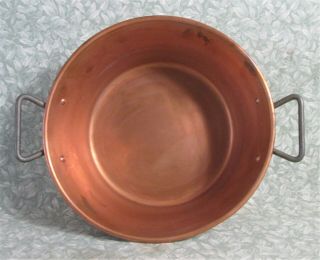 Vintage French Rare 12 " Villedieu Copper Jam Pan Cook Pot Planter Iron Handle (a)