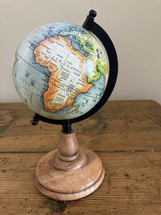 Small Wooden Desktop Globe - Desk Ornament Globe - 9.  75” High