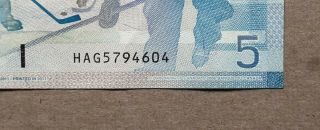 2011 Bank Of Canada $5 Dollars Rare Macklem & Carney Signature Hag Prefix Bc - 67c