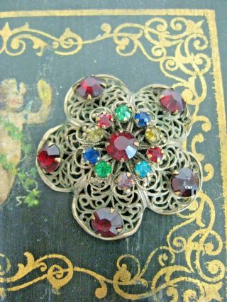 Vintage Antique Victorian Brooch Pin Victorian Glass/rhinestone Flower Brooch