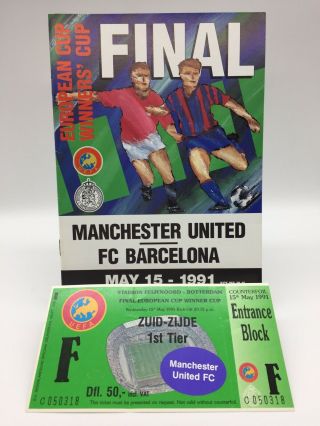 Rare Manchester United V Barcelona 1991 Cup Winners Cup Final Programme,  Ticket