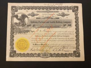 1920 Spokane,  Portland & Seattle Railway Co.  Stock Certificate Rare Issued