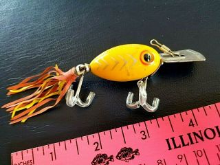 Vintage Fred Arbogast Arbo - Gaster Lure Yellow With Silver Shore Minnow Markings