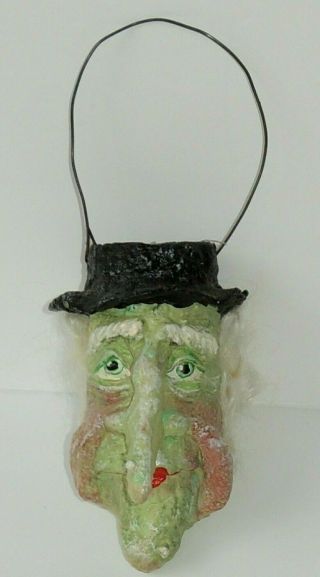 Vintage Paper Mache Halloween Witch Hanging Ornament Pail Bucket Decoration Rare