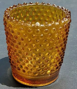 Vintage Amber Hobnail Glass Votive/tealight Candle/toothpick Holder 2 - 3/8 "