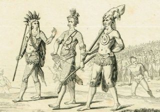 1837 Indian Warriors At The 16th Century,  Florida Nat.  Americans,  Antique Print