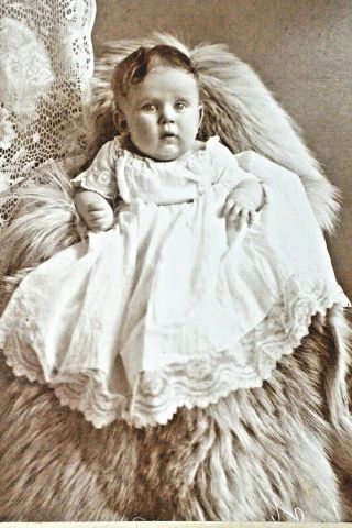 Antique 19th Century Cabinet Card Little Baby Infant White Dress Or Gown