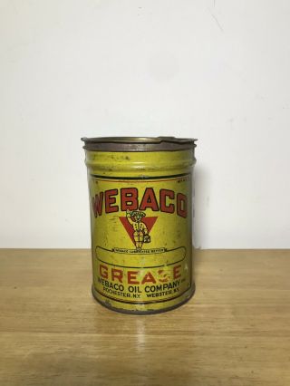 Vintage Webaco Oil Company Grease Can W/lid Rochester Ny Rare Gas & Oil Can