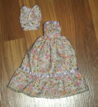 Vintage Handmade Barbie Dress Gown With Jacket Floral Strapless