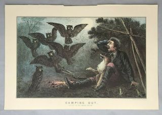 Vintage Currier & Ives Calendar Page 1978 Lithograph Reprint Camping Out