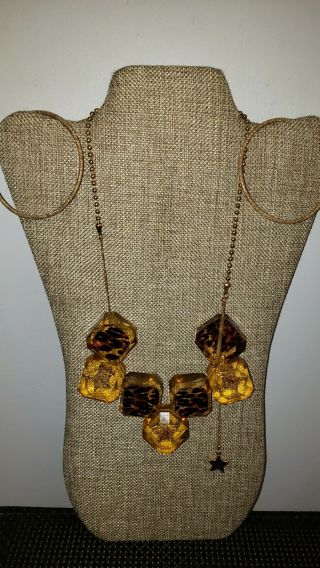 Rare Betsey Johnson Leopard Lucite Chunky Necklace & Earrings