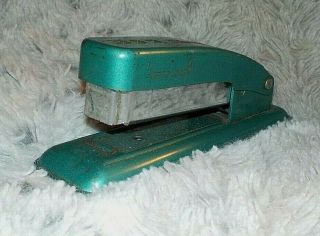 Vintage Mid Century Metal Turquoise Swingline Cub Stapler w/ 3 Boxes of Staples 2