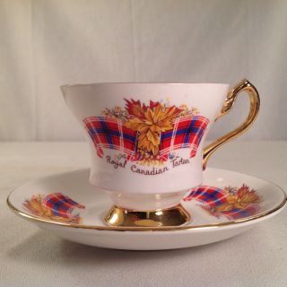 Windsor ROYAL CANADIAN TARTAN Bone China England Vintage Teacup Saucer Set 2