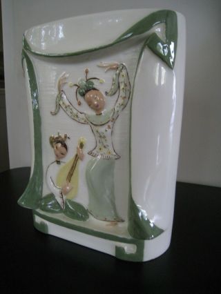 Rare And Vintage Large Hedi Schoop Ceramic Vase With Polynesian Women In Relief