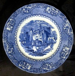 Antique Blue & White Castle Transfer Staffordshire England Alhambra 9 " Plate