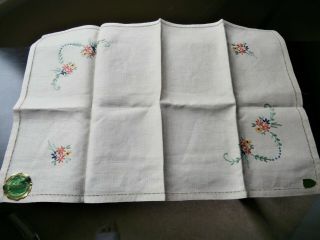 Vintage Ivory Irish Linen By Yorflax Hand Embroidered Tray Cloth 19 " X 13 "