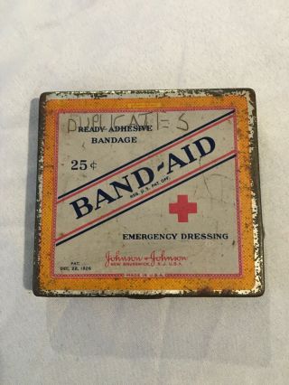 Vntg Johnson And Johnson Metal Band Aid Case 1926 Made In Usa Antique 25 Cent