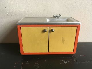 Vintage Lundby Dollhouse Miniature Orange Kitchen Sink 1970 