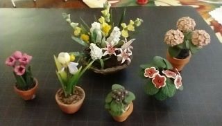 Vintage Miniature Dollhouse Flower Arrangements Set Of 6