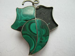 Antique Victorian Sterling Silver Malachite Ivy Leaf Brooch For Spares Repair