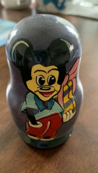 Vintage - Signed Russian Nesting Dolls Mickey Mouse Disney Babushka Wooden Toys