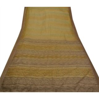 Tcw Vintage Green Sarees 100 Pure Silk Printed Sari Craft Fabric 3