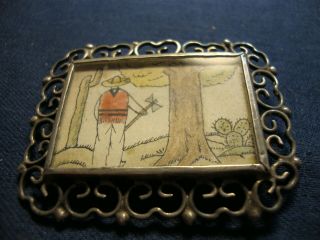 Rare 1925 Cameo Picture Frame Estate Old Pawn Sterling Silver Brooch