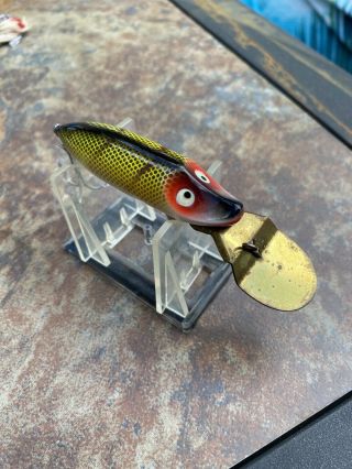 Vintage Heddon Deep Dive River Runt 2.  5 " Fishing Lure - Yellow Perch Scale -