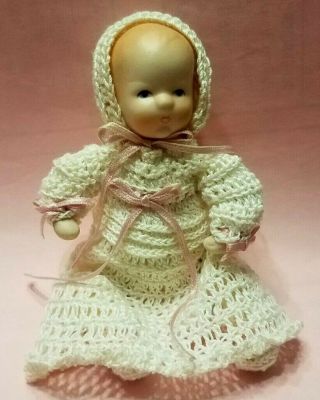 Vintage 5” Bisque Miniature Bye Lo Baby Doll Pre - Owned