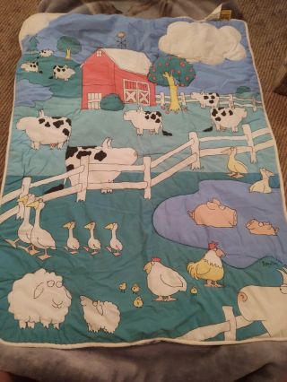Vintage 80s Boynton For Babies Farm Animals Crib Blanket Quilt 42 X 32 Rare