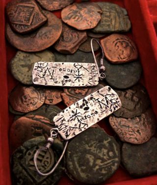 Atocha Sunken Treasure Silver Ingot Earrings.  Rare,  Vintage And Authentic
