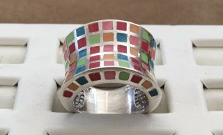 Vintage Rare Large Thai 925 Sterling Silver Rainbow Colors Size 6 1/2 Band Ring