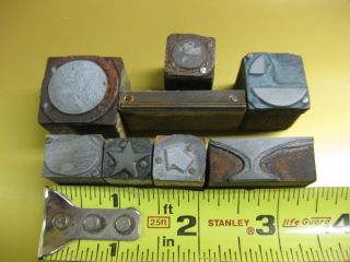 Antique Letterpress Printing Block Lead Cuts on Wood SHAPES (8) different 2