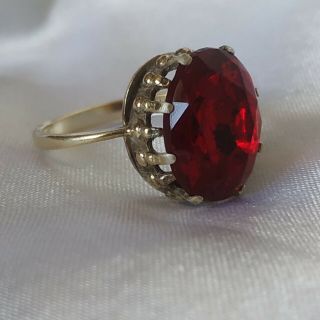 Rare Vintage Soviet Silver Ring With Corundum Size 8 Gold Plated 1960s Ussr