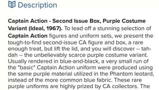 Vintage 1967 Ideal Captain Action 2nd Issue “purple Uniform”,  Rare