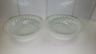 2 Rare Fire King Aurora Moonglow Iridescent Swirl Cereal Bowls