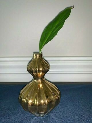 Jonathan Adler Gold Lantern Gourd Bud Vase - Rare Find - Decorative Ceramic