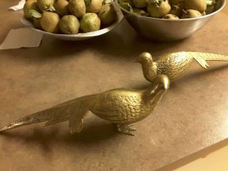 Pheasants Brass Pair Game Bird Rare Vintage Metalware Sculpture Male Female