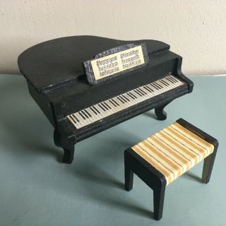 Vtg Lundby Doll House Black Grand Piano And Upholstered Bench Wood 1985