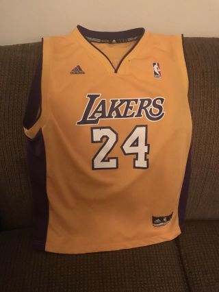 Rare Vtg Yellow Los Angeles Lakers 24 Kobe Bryant Nba Adidas Jersey Youth Large