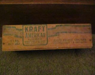 Antique Old Wooden Cheese Box - Kraft White American Cheese - 2 Lb Box