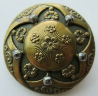Wonderful Large Antique Vtg Victorian Metal Button W/ Cut Steel Accents (p)