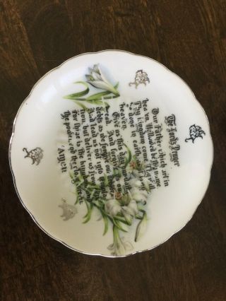 Vintage Tea Cup and Saucer THE LORD ' S PRAYER Silver Trim 3