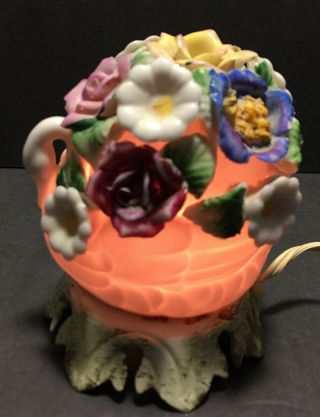 Rare Capodimonte Style Porcelain Swan & Flowers Perfume Lamp Night Light - Wow