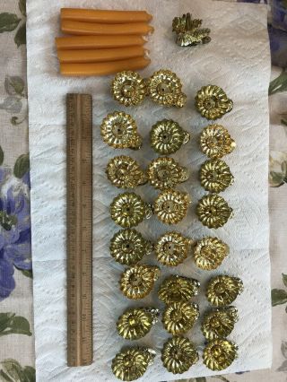 Vintage Set Of 24 Gold Tin Metal Pinecone Clip On Candle Holders Christmas Tree
