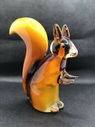 Rare Vintage Murano Amber Squirrel Heavy Glass Statue