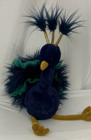 Vintage Jellycat Peacock Fluffy Bird Plush Retired Rare Hard To Find 15”