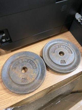 2 10lb Vintage Rare Antique Standard Weights Milo York 20 Pounds Total Plates