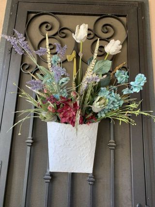 Rare Southern Living At Home Cottage Door Bucket Shabby Chic (flowers Not Incl)